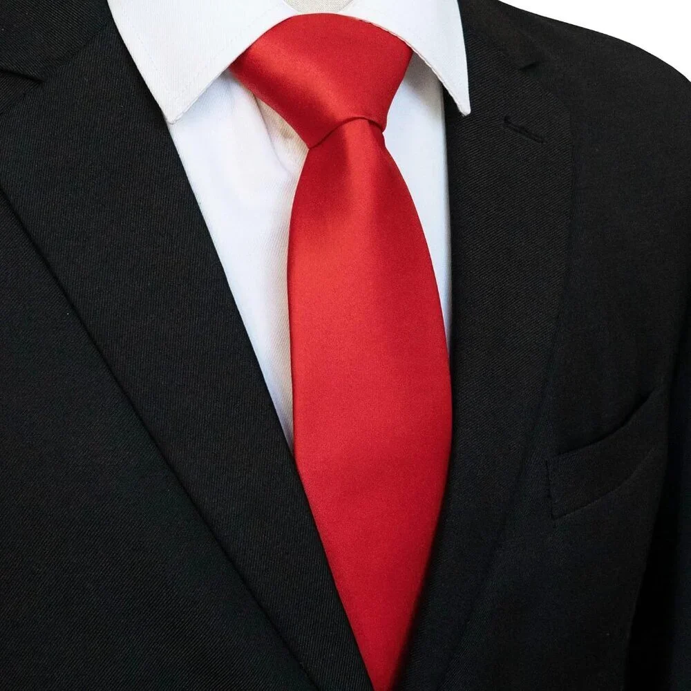 Men's Red Solid Pure Color Imported Polyester Formal Neck Ties